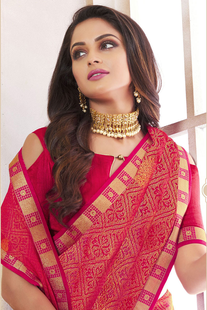 Pink Color Brasso Fabric Saree With Border Work Featuring Asmita Sood