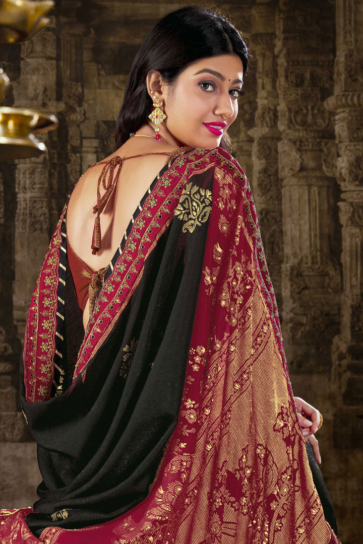 Marvelous Black Color Brasso Fabric Saree With Lace Border Work