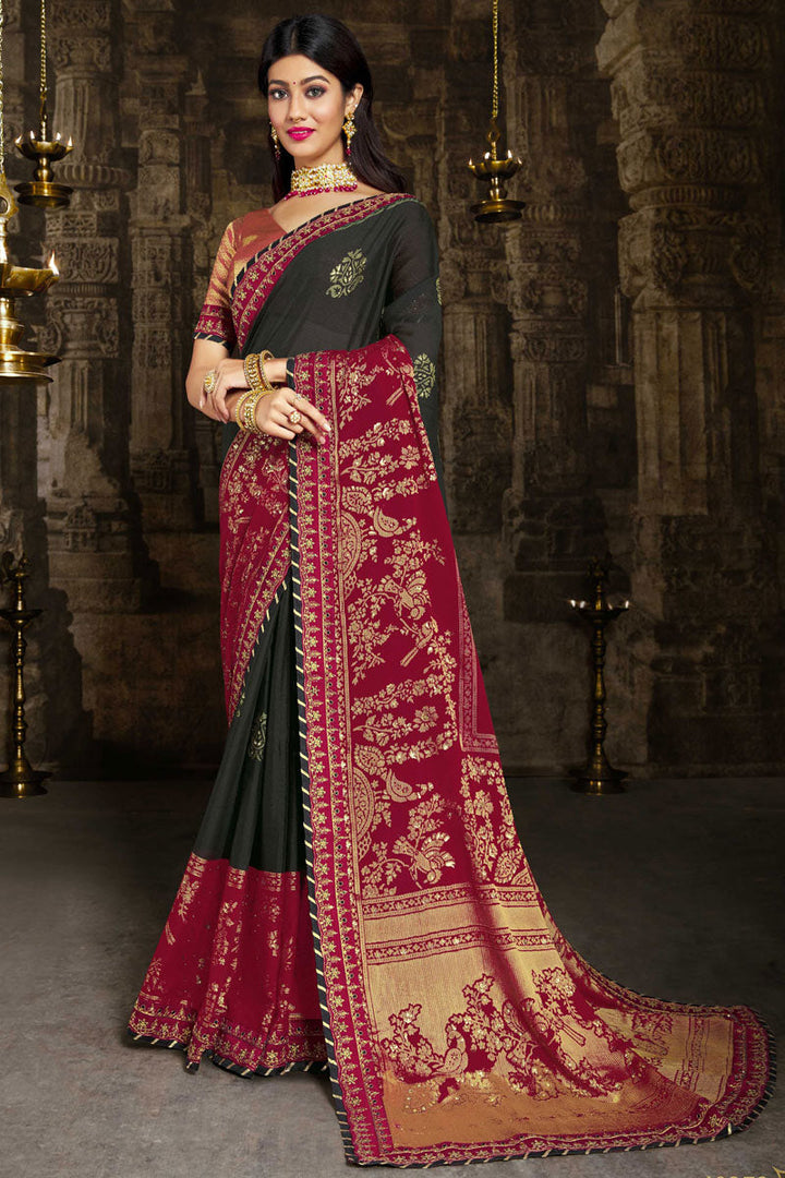 Marvelous Black Color Brasso Fabric Saree With Lace Border Work