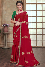 Load image into Gallery viewer, Maroon Color Chiffon Saree With Border Work
