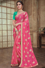 Load image into Gallery viewer, Pink Color Chiffon Fabric Border Work Saree
