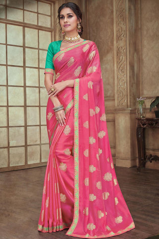 Pink Color Chiffon Fabric Border Work Saree