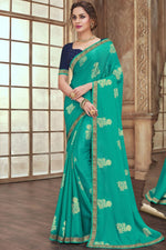Load image into Gallery viewer, Sea Green Color Party Wear Charming Chiffon Fabric Saree With Border Work
