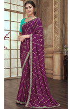 Load image into Gallery viewer, Chiffon Fabric Dazzling Purple Color Party Wear Saree With Border Work
