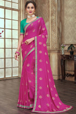 Load image into Gallery viewer, Pink Color Alluring Chiffon Fabric Saree With Border Work
