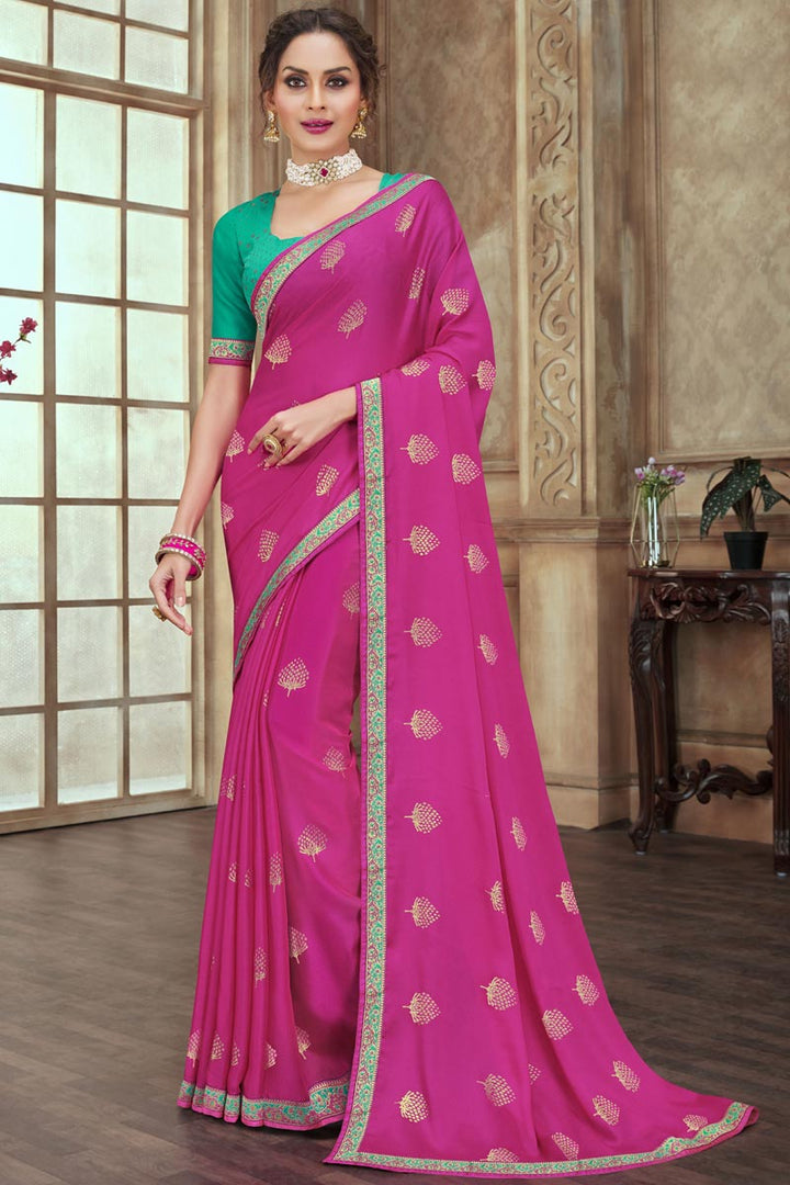 Pink Color Alluring Chiffon Fabric Saree With Border Work