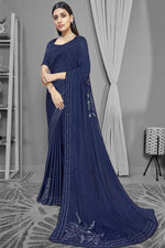 Load image into Gallery viewer, Satin Fabric Navy Blue Color Saree With Fascinating Stone Work
