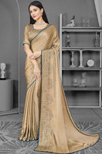 Load image into Gallery viewer, Beige Color Stone Work On Satin Fabric Sangeet Wear Stunning Saree

