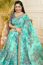 Load image into Gallery viewer, Sea Green Color Alluring Chiffon Fabric Saree With Digital Printed Work Featuring Anupamaa Fame Rupali Ganguly