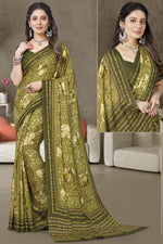 Load image into Gallery viewer, Striking Green Color Regular Wear Georgette Fabric Printed Saree
