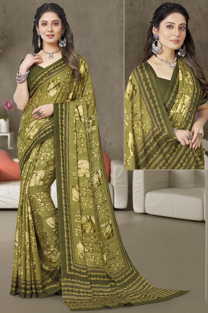 Striking Green Color Regular Wear Georgette Fabric Printed Saree