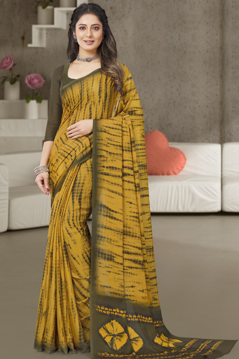 Beautiful Casual Wear Yellow Color Georgette Simple Printed Saree