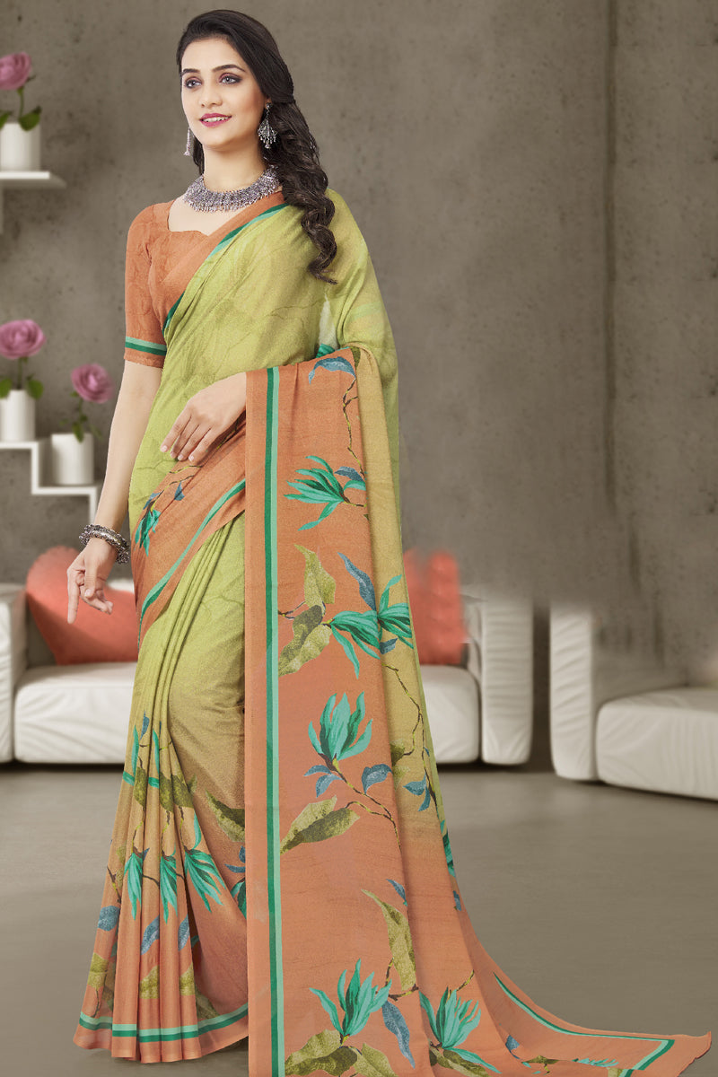 Glamorous Casual Green Color Georgette Fabric Simple Printed Saree