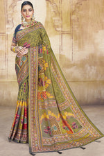Load image into Gallery viewer, Pretty Mehendi Green Color Brasso Fabric Printed Function Wear Saree
