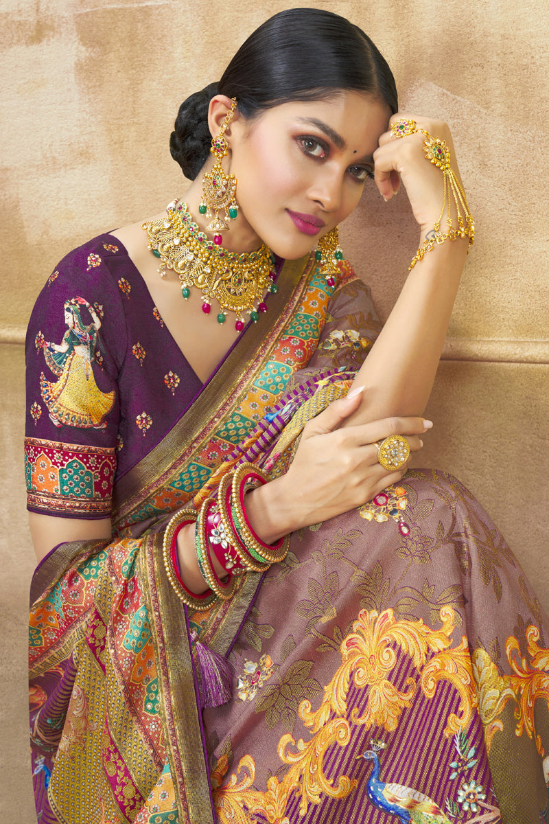 Brasso Fabric Printed Wedding Wear Beautiful Saree
