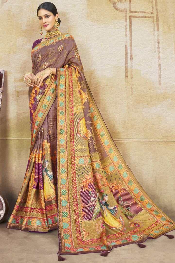Brasso Fabric Printed Wedding Wear Beautiful Saree