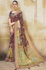 Load image into Gallery viewer, Burgundy Color Brasso Fabric Printed Traditional Saree
