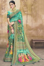 Load image into Gallery viewer, Cyan Color Brasso Fabric Fancy Printed Function Wear Saree

