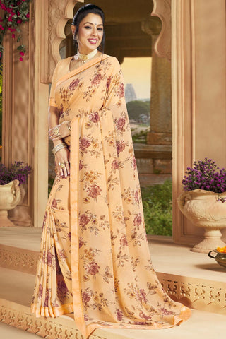 Georgette Fabric Printed Work Casual Wear Blazing Saree Featuring Anupamaa Fame Rupali Ganguly In Peach Color