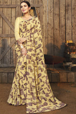 Load image into Gallery viewer, Georgette Fabric Casual Wear Stunning Printed Work Saree In Yellow Color
