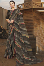 Load image into Gallery viewer, Georgette Fabric Printed Work Casual Wear Blazing Saree In Black Color
