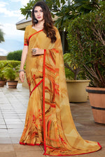 Load image into Gallery viewer, Printed Work On Beige Color Casual Wear Classic Saree In Georgette Fabric
