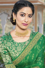 Load image into Gallery viewer, Designer Green Color Sangeet Wear Lace Work Saree In Brasso Fabric
