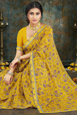 Load image into Gallery viewer, Daily Wear Printed Yellow Color Saree In Crepe Fabric
