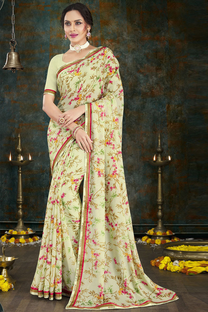 Beige Color Crepe Fabric Casual Wear Printed Saree