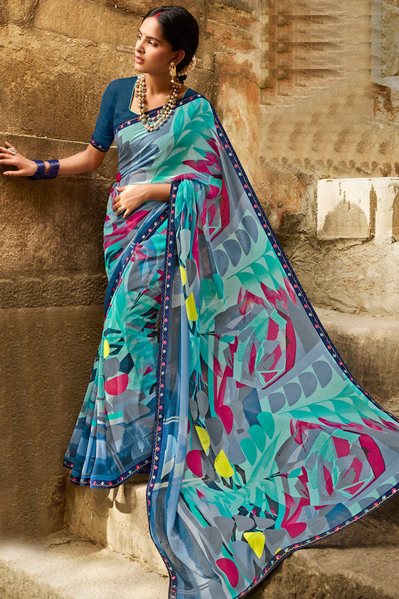 Multi Color Georgette Fabric Festival Wear Remarkable Printed Saree