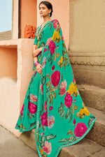 Load image into Gallery viewer, Green Color Georgette Fabric Festive Wear Mesmeric Printed Saree
