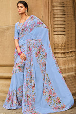 Load image into Gallery viewer, Festival Wear Sky Blue Color Inventive Printed Saree In Georgette Fabric
