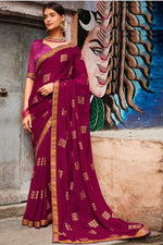 Load image into Gallery viewer, Wine Color Chiffon Festival Wear Divine Printed Saree
