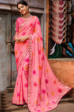Load image into Gallery viewer, Pink Color Chiffon Fabric Adorable Festive Wear Printed Saree
