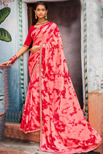 Load image into Gallery viewer, Chiffon Fabric Red Color Festival Wear Vintage Printed Saree
