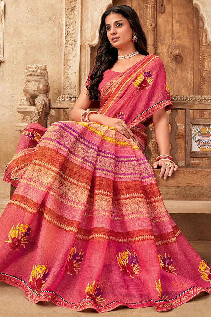 Festive Look Pink Color Elegant Chiffon Saree