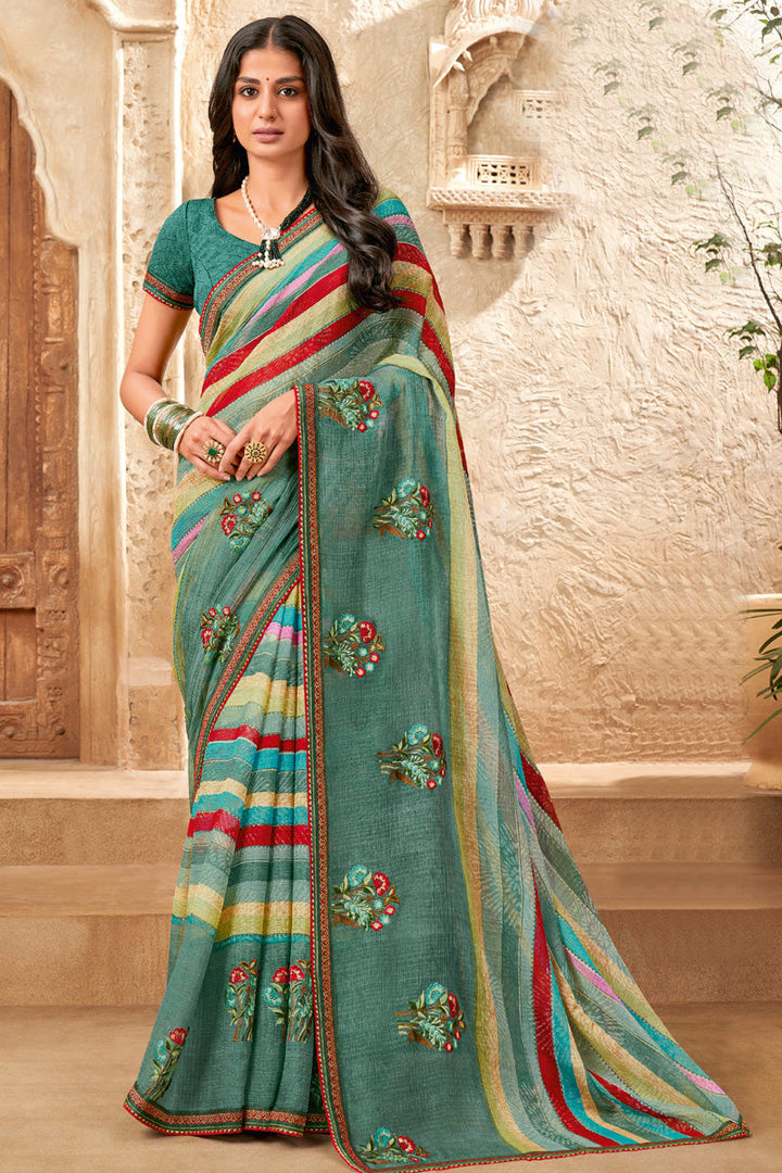 Ravishing Festive Look Chiffon Saree In Multi Color