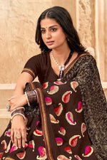 Load image into Gallery viewer, Brown Color Fantastic Festive Look Chiffon Saree
