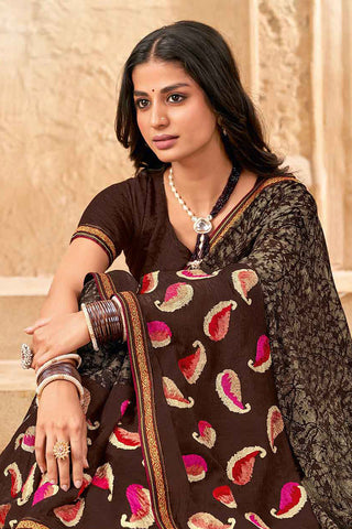 Brown Color Fantastic Festive Look Chiffon Saree