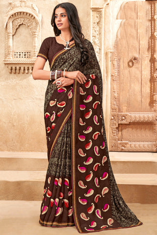 Brown Color Fantastic Festive Look Chiffon Saree