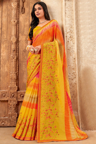 Yellow Color Graceful Chiffon Saree For Festive