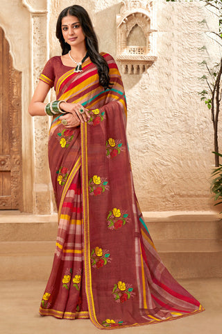 Gorgeous Multi Color Festive Look Chiffon Saree