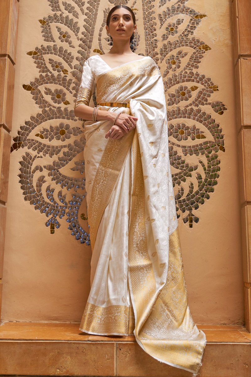 Paithani Silk Fabric Off White Color Weaving Work Festive Wear Saree | Buy Online India
