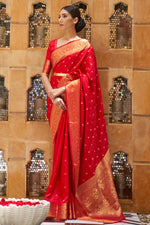 Load image into Gallery viewer, Red Color Paithani Silk Fabric Weaving Work Function Wear Stylish Saree
