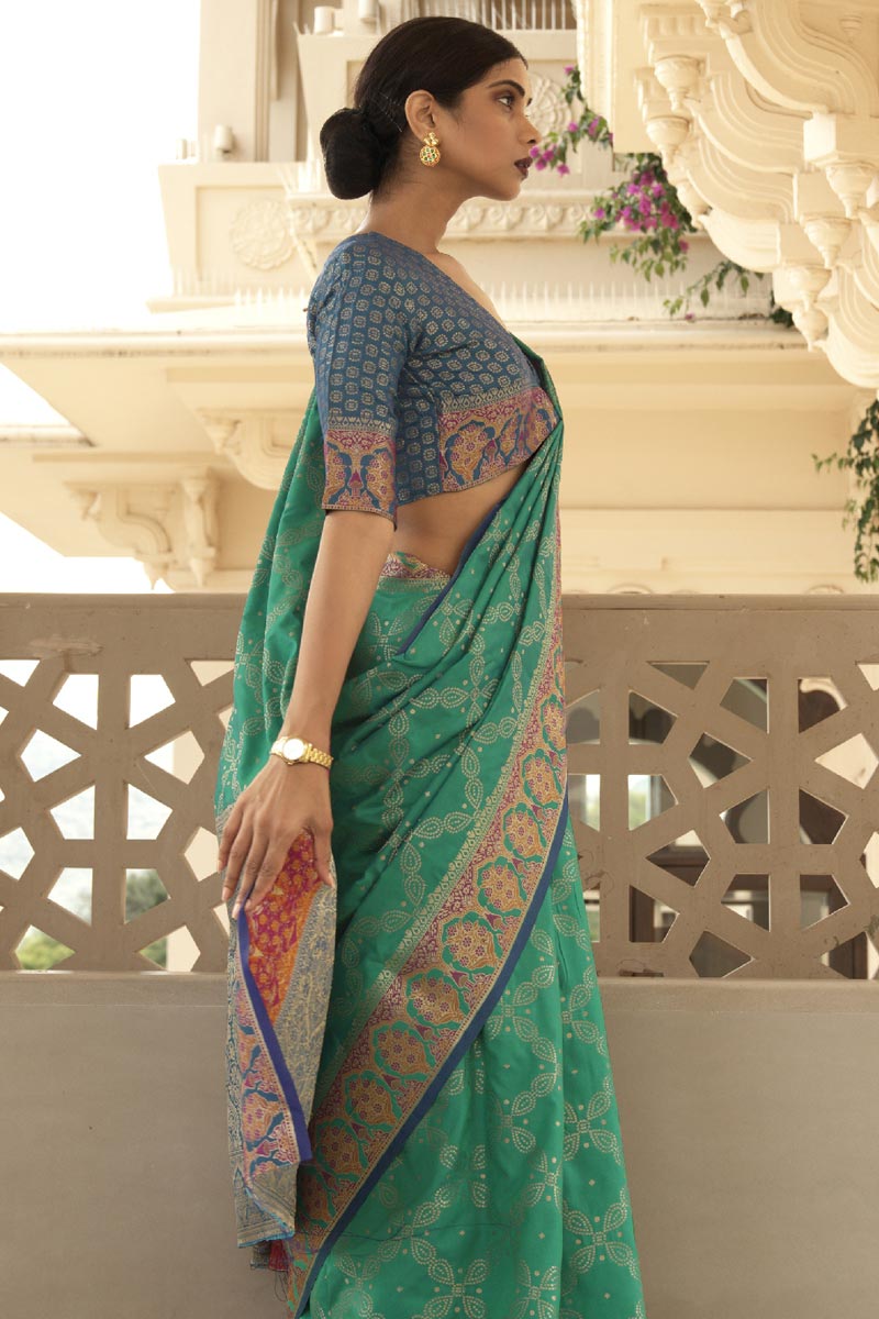 Cyan Traditional Art Silk Saree