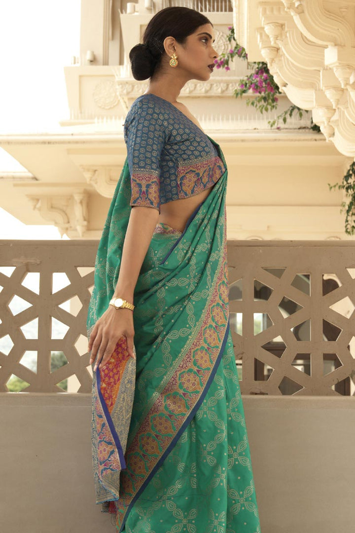 Cyan Traditional Art Silk Saree