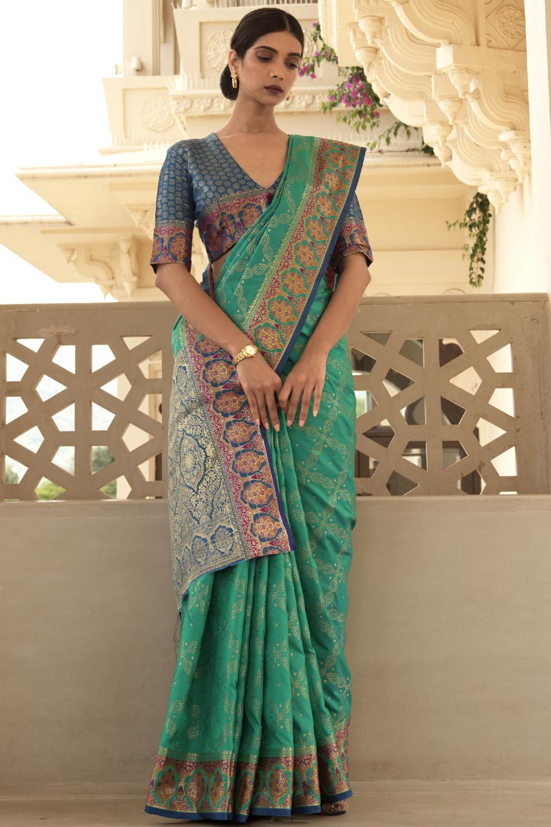 Cyan Traditional Art Silk Saree
