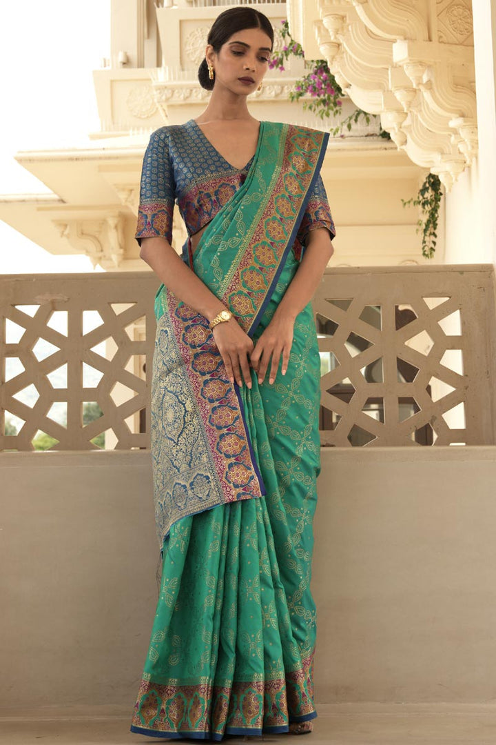 Cyan Traditional Art Silk Saree