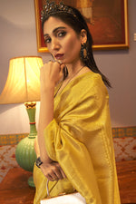Load image into Gallery viewer, Art Silk Fabric Sangeet Wear Saree With Weaving Work In Yellow Color