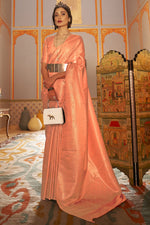 Load image into Gallery viewer, Sangeet Wear Art Silk Fabric Peach Color Saree With Weaving Work
